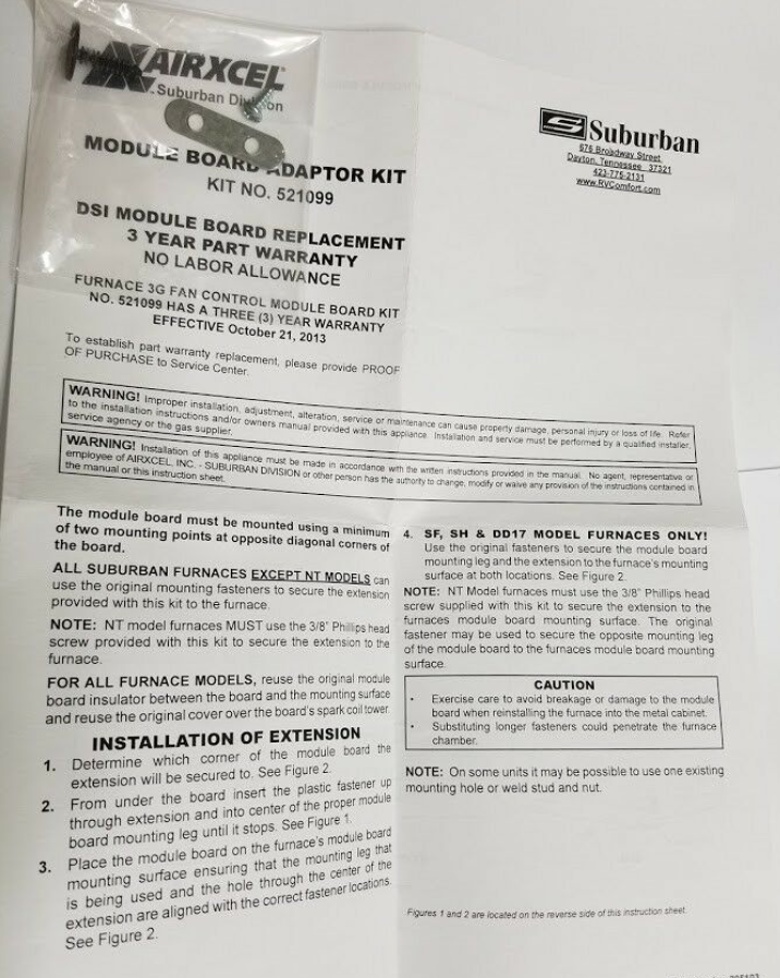 Suburban Furnace Circuit Board Kit 521099 - RV Heater Fan Control Ignition 520820