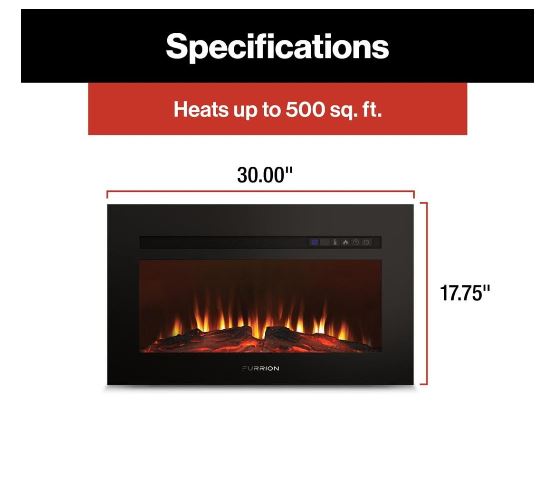 Furrion FF30SW15A-BL RV Trailer Electric Fireplace 30 Inch Wide With IR Remote Control