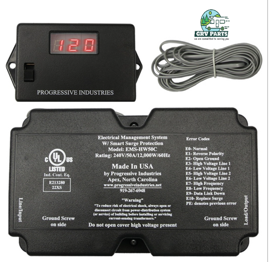 50 Amp Progressive Industries EMS-HW50C Hardwire RV Surge Protector W/Remote Displayy For Full Time or Seasonal.