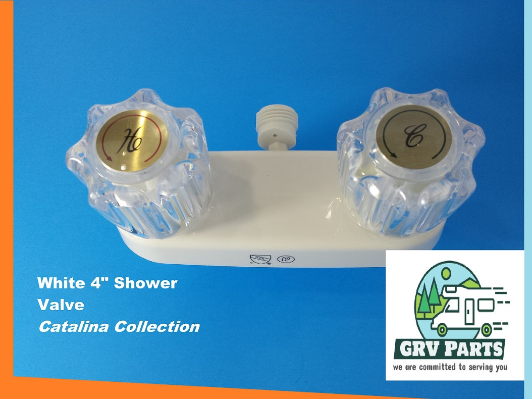 White 4" Shower Valve RV - Mobile - Camper - Marine - White