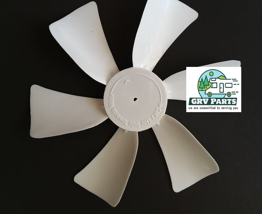 RV 6" Exhaust Fan Blade Replacement CW (1/8" D Hole Bore)(65484) White Plastic Replaces Jensen