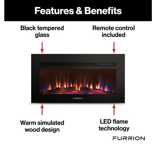 Furrion FF30SW15A-BL RV Trailer Electric Fireplace 30 Inch Wide With IR Remote Control