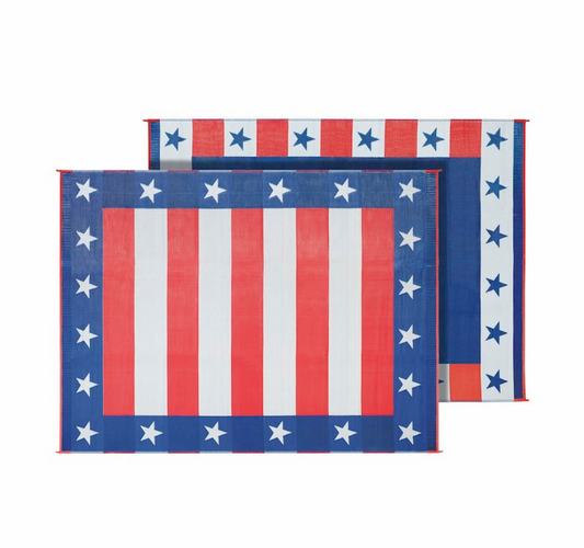 Patio Mat- Independence Day Design- 20 Foot Length x 8 Foot Width- Red/ White/ Blue- Polypropylene