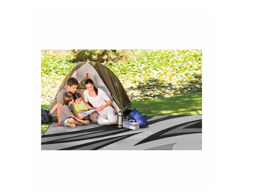 Patio Mat Summer Waves Design 16 Foot x 8 Foot Withd - Black - Faulkner - Polypropylene