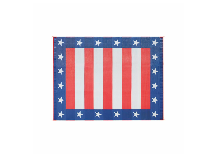 Patio Mat- Independence Day Design- 20 Foot Length x 8 Foot Width- Red/ White/ Blue- Polypropylene