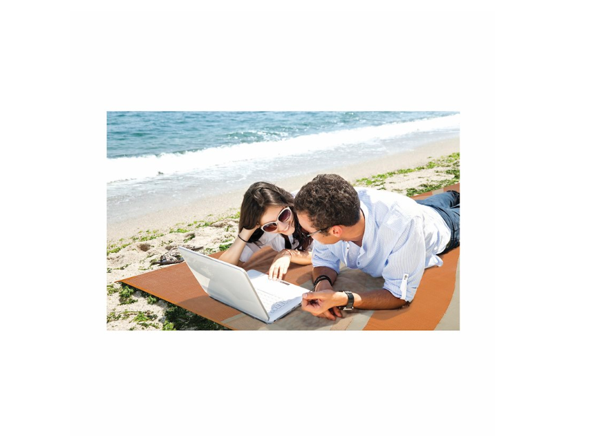 Patio Mat Summer Waves Design 20 Foot x 8 Foot Withd - Tan and Gold - Faulkner - Polypropylne - Reversible