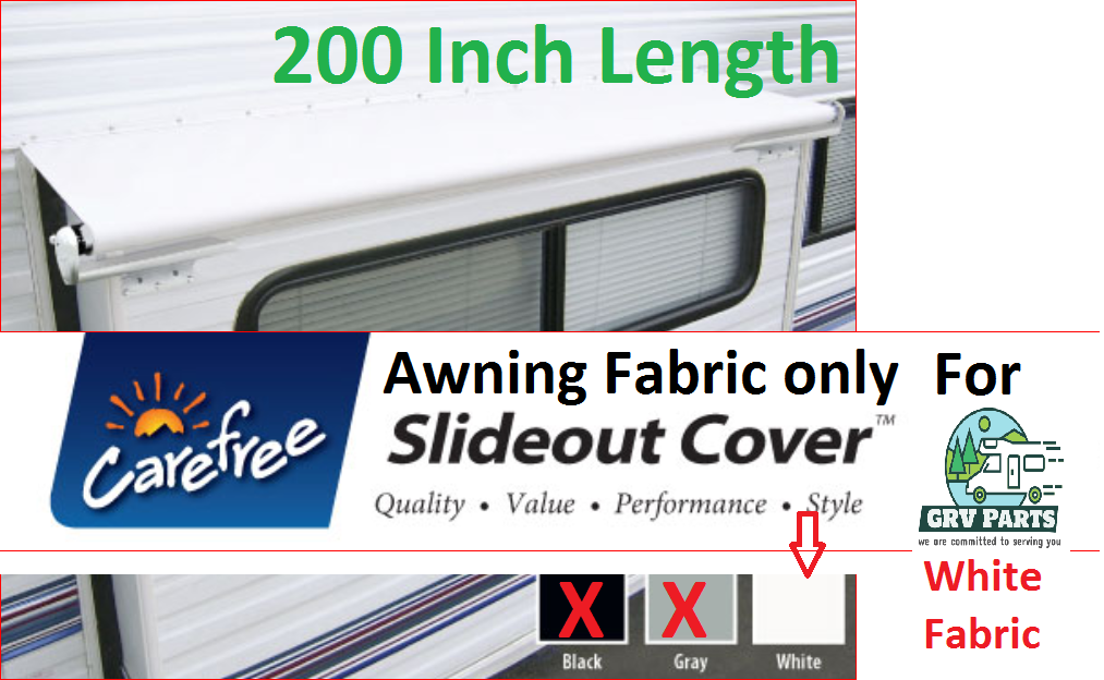 Carefree RV Slide Out Awning Fabric 200 Inch Length Replacement Cut to Size - White