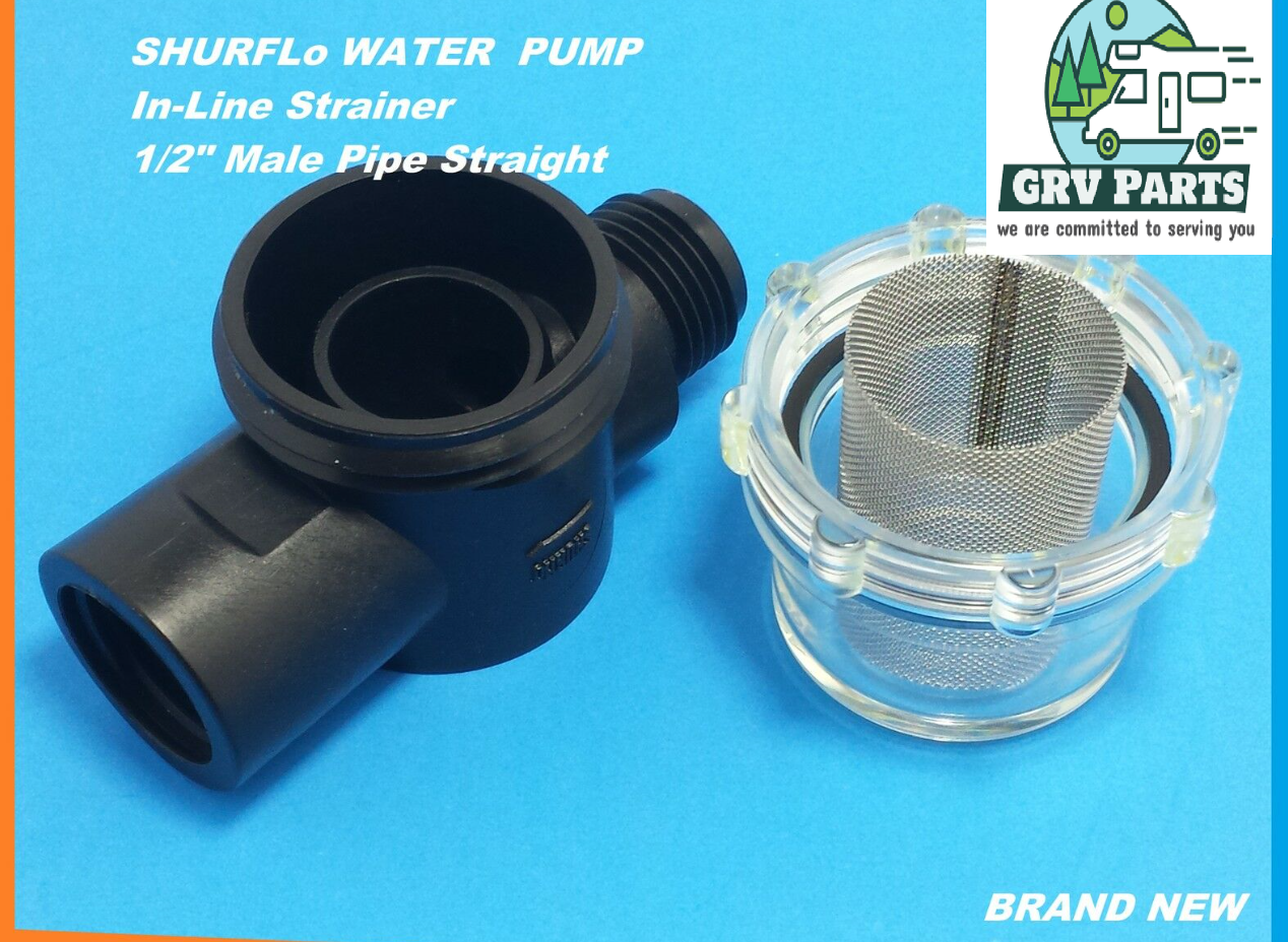 RV AND MARINE WATER PUMP IN-LINE STRAINER FILTER SHURFLO 255-313 1/2" MALE PIPE