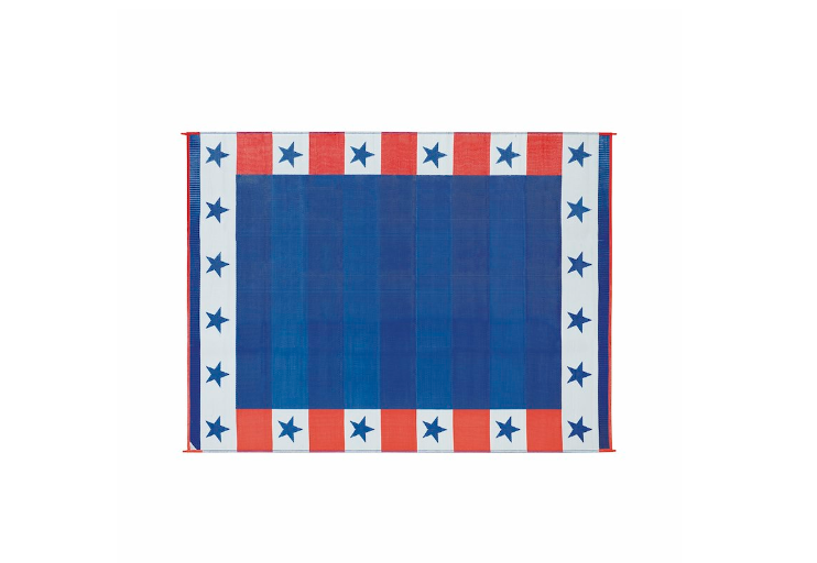 Patio Mat- Independence Day Design- 20 Foot Length x 8 Foot Width- Red/ White/ Blue- Polypropylene